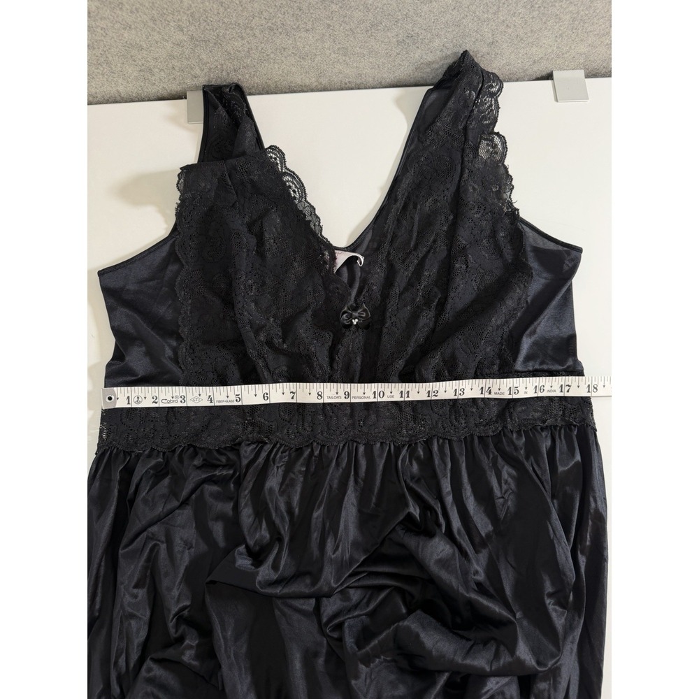 Vtg Shadowline Womens Slip Dress Nightgown lace bodice 2X Babydoll Goth Long - Picture 9 of 14